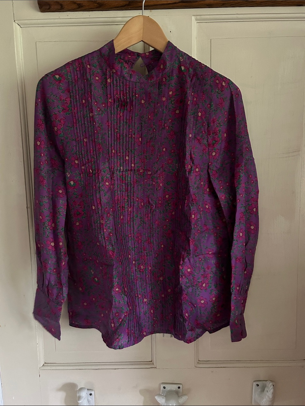 Apiece Apart Purple Floral Pintuck Blouse